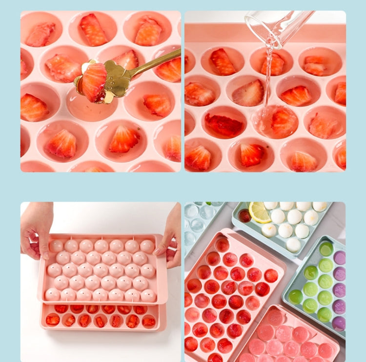33 Grid Round Ice Hockey Mold With Lid Ice Box Small Marble Ice Tray, Color:   Small Pink