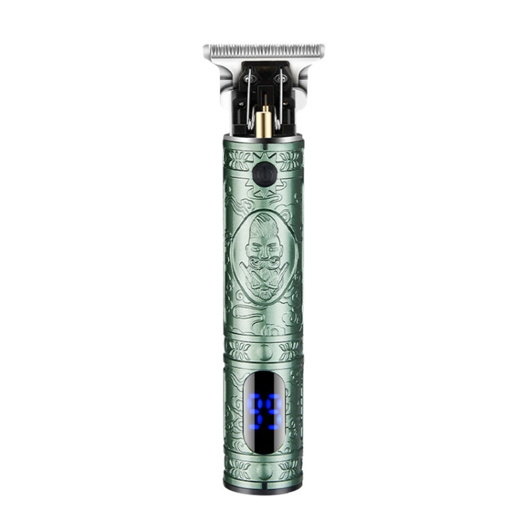 USB Vintage Engraving LCD Electric Hair Clipper For Bald Short Hair, Specification: Green