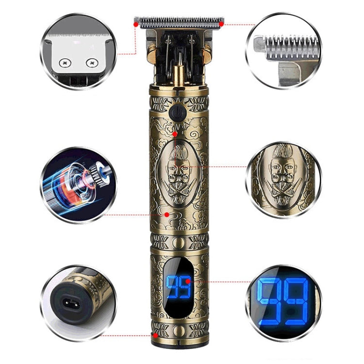 USB Vintage Engraving LCD Electric Hair Clipper For Bald Short Hair, Specification: Green
