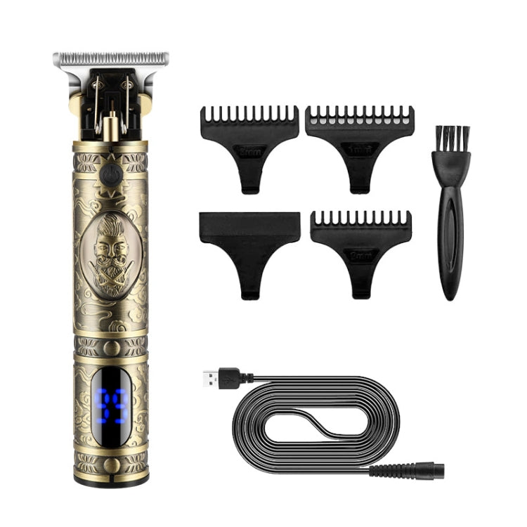 USB Vintage Engraving LCD Electric Hair Clipper For Bald Short Hair, Specification: Green