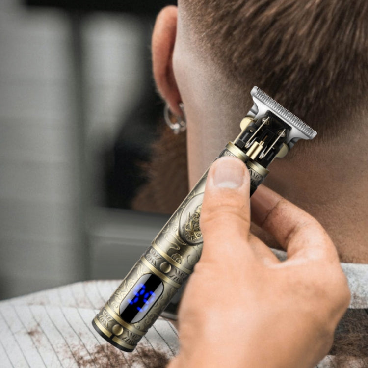 USB Vintage Engraving LCD Electric Hair Clipper For Bald Short Hair, Specification: Green