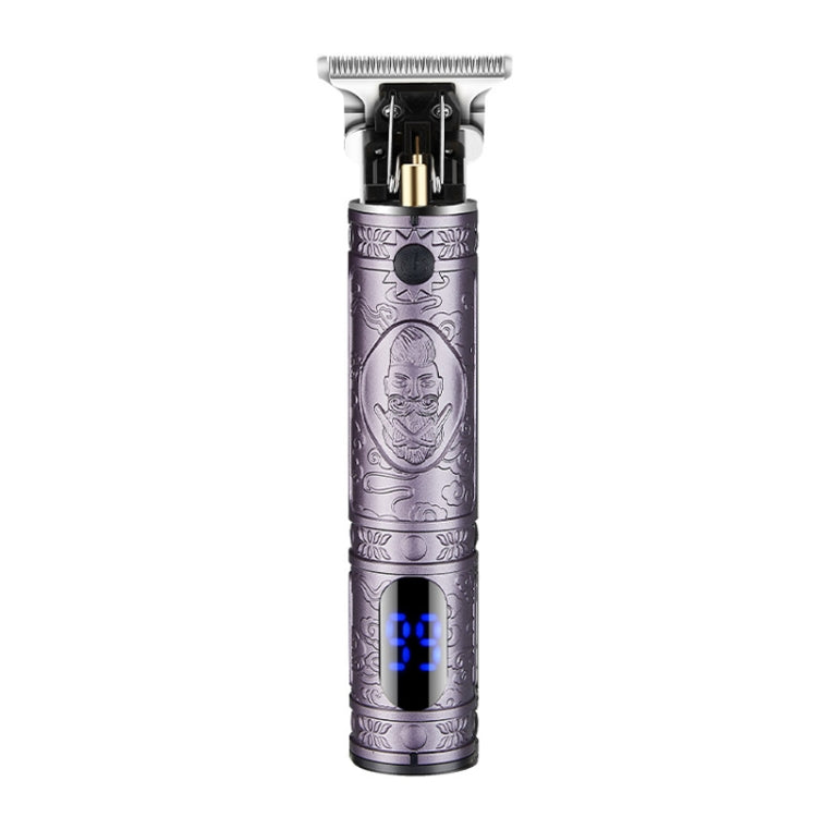 USB Vintage Engraving LCD Electric Hair Clipper For Bald Short Hair, Specification: Purple
