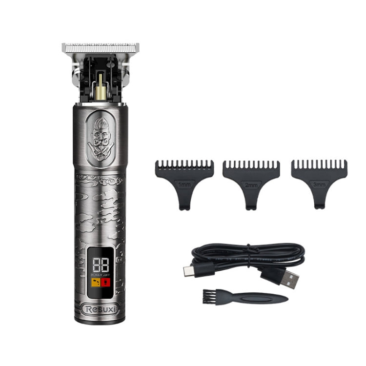 JM-711 Retro Waterproof Body LCD Display USB Electric Clipper, Specification: Gray