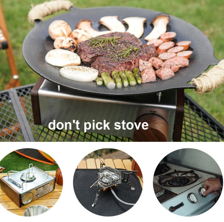 Outdoor Camping BBQ Cast Iron Grill Pan,Style: Baking Pan+Net+Hemp Rope