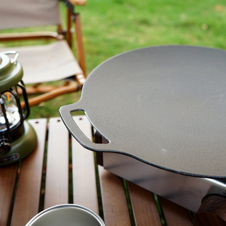 Outdoor Camping BBQ Cast Iron Grill Pan,Style: Baking Pan+Net+Hemp Rope