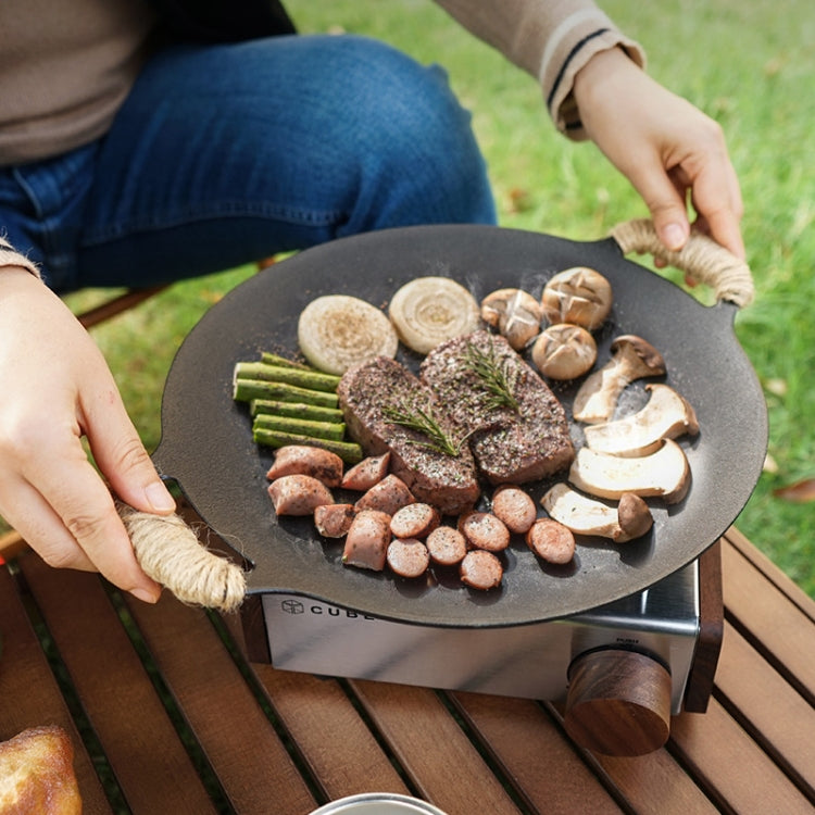 Outdoor Camping BBQ Cast Iron Grill Pan,Style: Baking Pan+Net+Hemp Rope