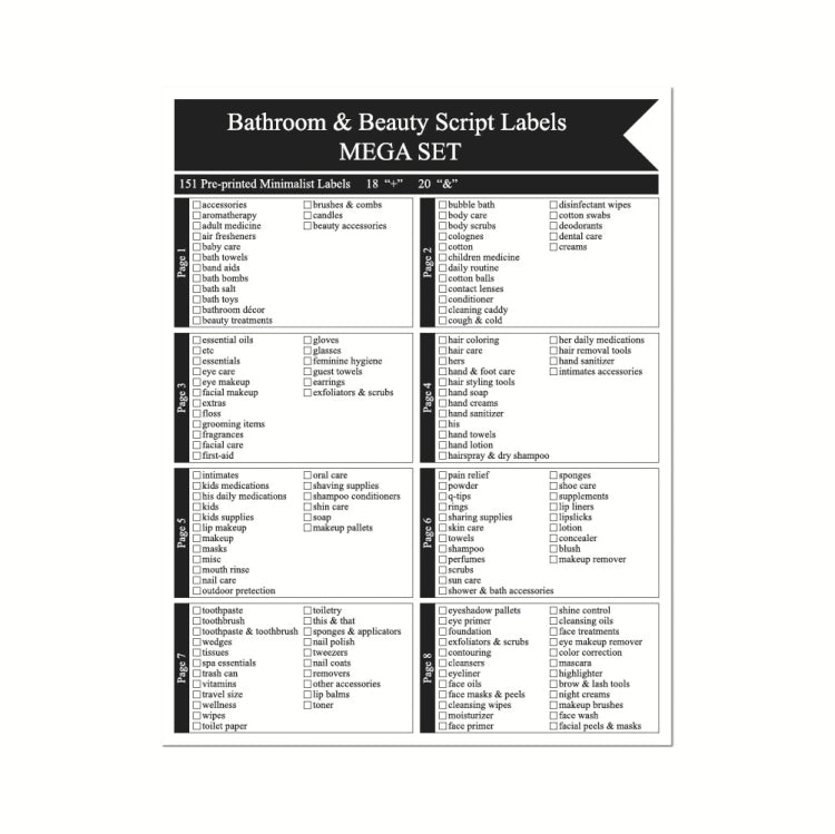 2 Sets 189 PCS Bathroom Jars Label Storage Classification Waterproof Bathroom Stickers