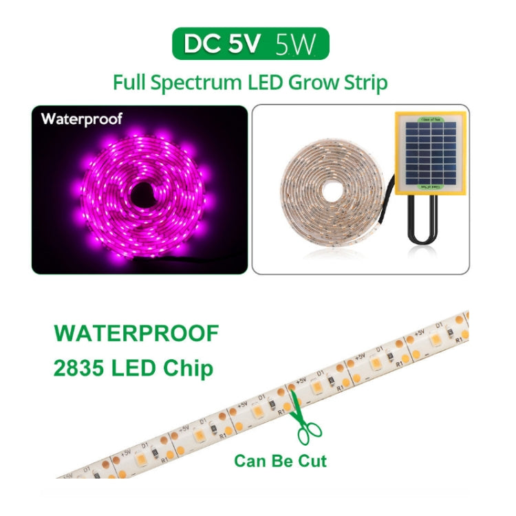 LED Full Spectrum Plant Fill Light Grow Light(Solar Panel+ 5M Lamps)