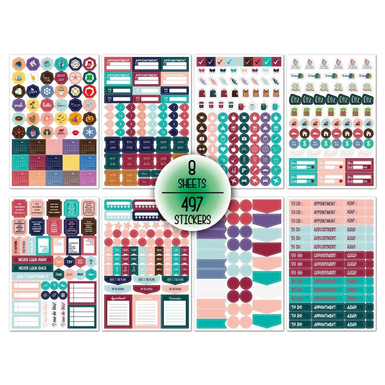 2 Sets  Planner Sticker Business Fitness Day Theme Planning Sticker(8 Sheets / set)