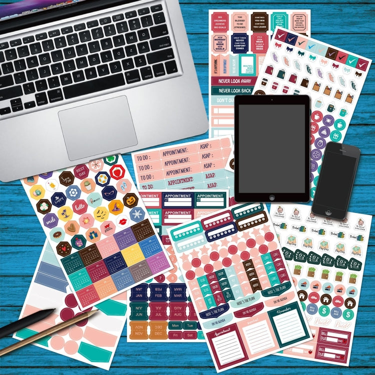 2 Sets  Planner Sticker Business Fitness Day Theme Planning Sticker(8 Sheets / set)