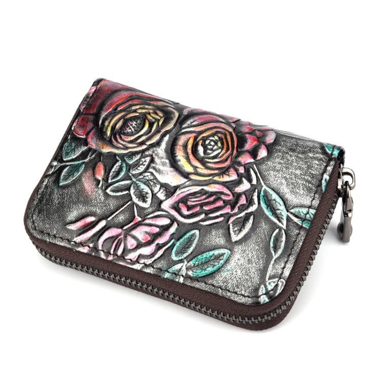 Zip Multi-card Hand-painted Organ Leather Card Holder