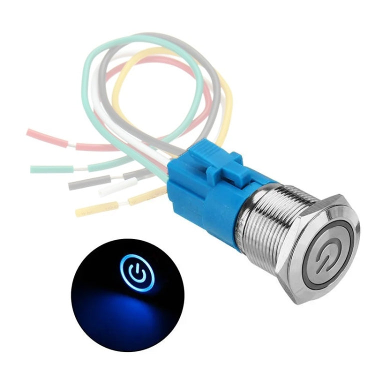 2 PCS 19mm Car Modified Metal Waterproof Button Flat Switch With Light, Color: Reset  Blue Light