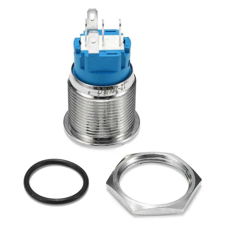 2 PCS 19mm Car Modified Metal Waterproof Button Flat Switch With Light, Color: Reset  Blue Light