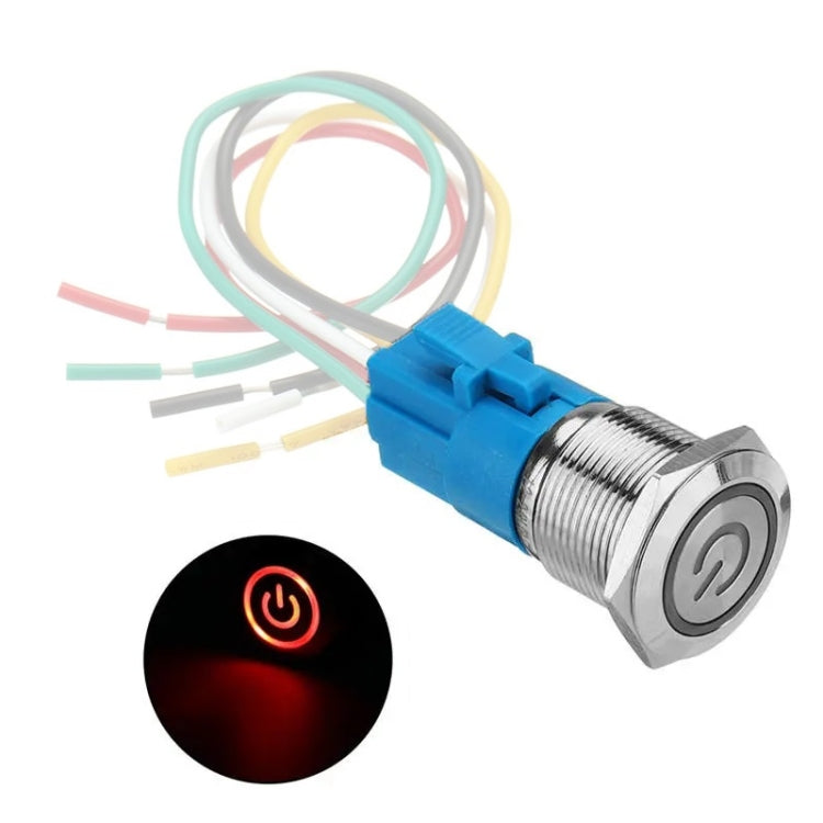 2 PCS 19mm Car Modified Metal Waterproof Button Flat Switch With Light, Color: Reset Red Light