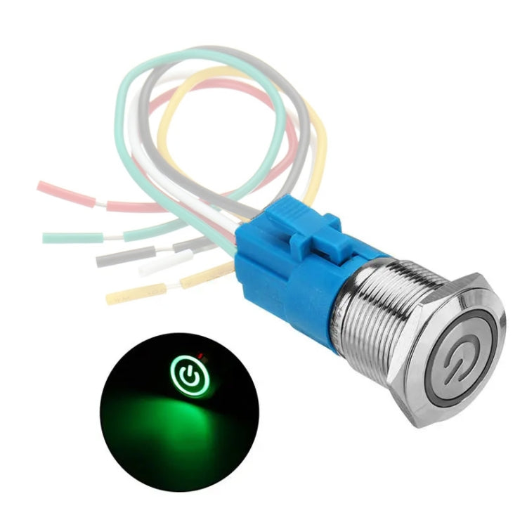 2 PCS 19mm Car Modified Metal Waterproof Button Flat Switch With Light, Color: Reset Green Light