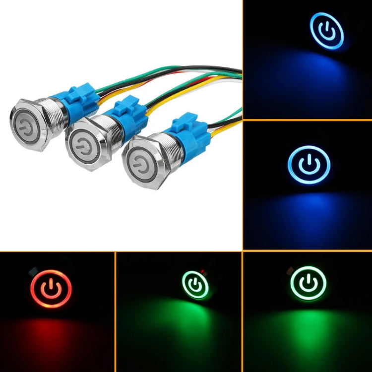 2 PCS 19mm Car Modified Metal Waterproof Button Flat Switch With Light, Color: Reset Green Light