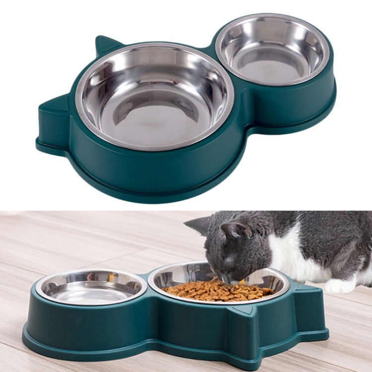 Pet Cat Ears Stainless Steel Double Bowl