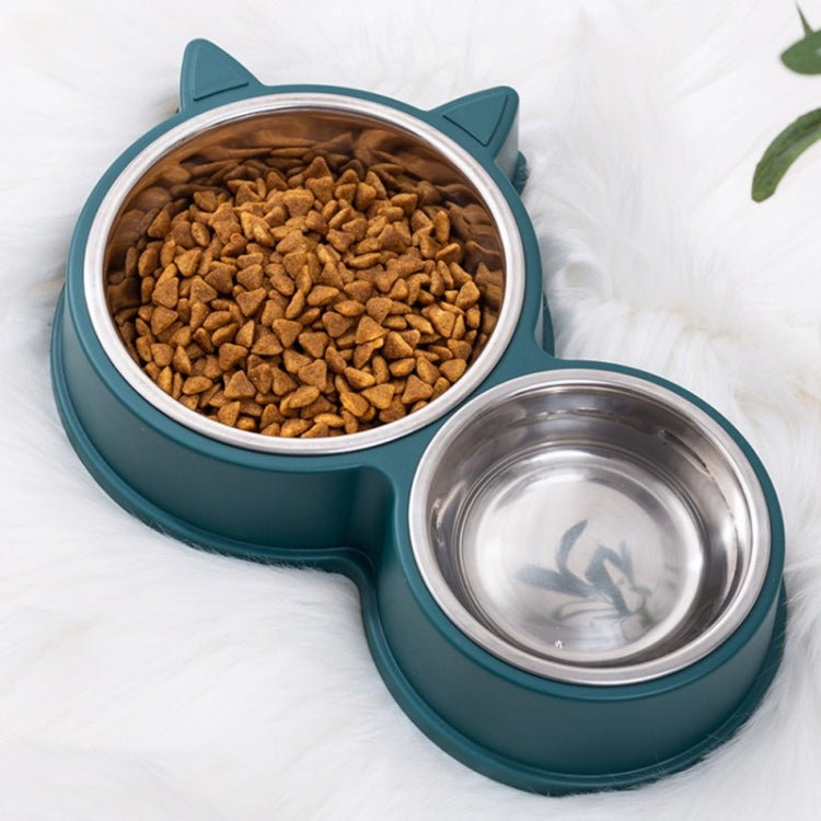 Pet Cat Ears Stainless Steel Double Bowl
