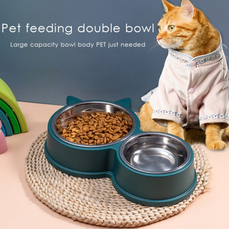 Pet Cat Ears Stainless Steel Double Bowl