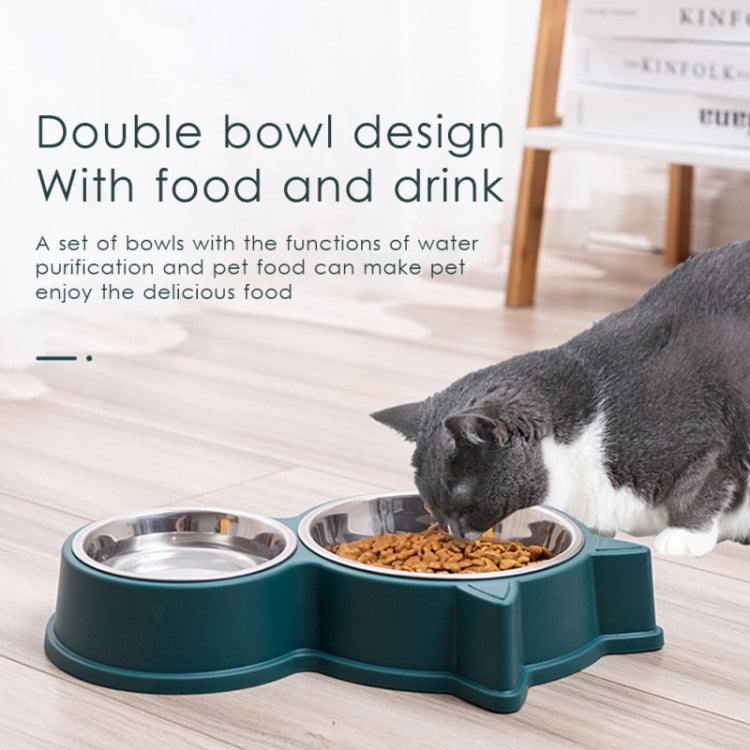 Pet Cat Ears Stainless Steel Double Bowl