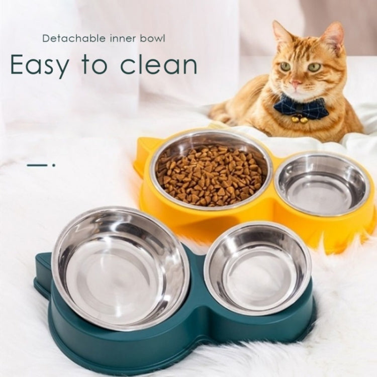 Pet Cat Ears Stainless Steel Double Bowl