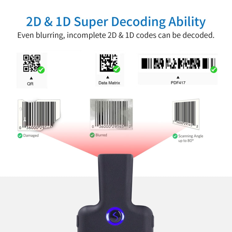 HC101D 2D Bluetooth Barcode Scanner Barcode Reader Mobile Phone Back Clip Data Matrix Code Scanner