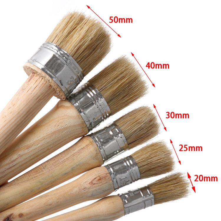 20 PCS Round Head Long Handle Paintbrush Bristle Wood Handle Brush, Diameter: 50mm