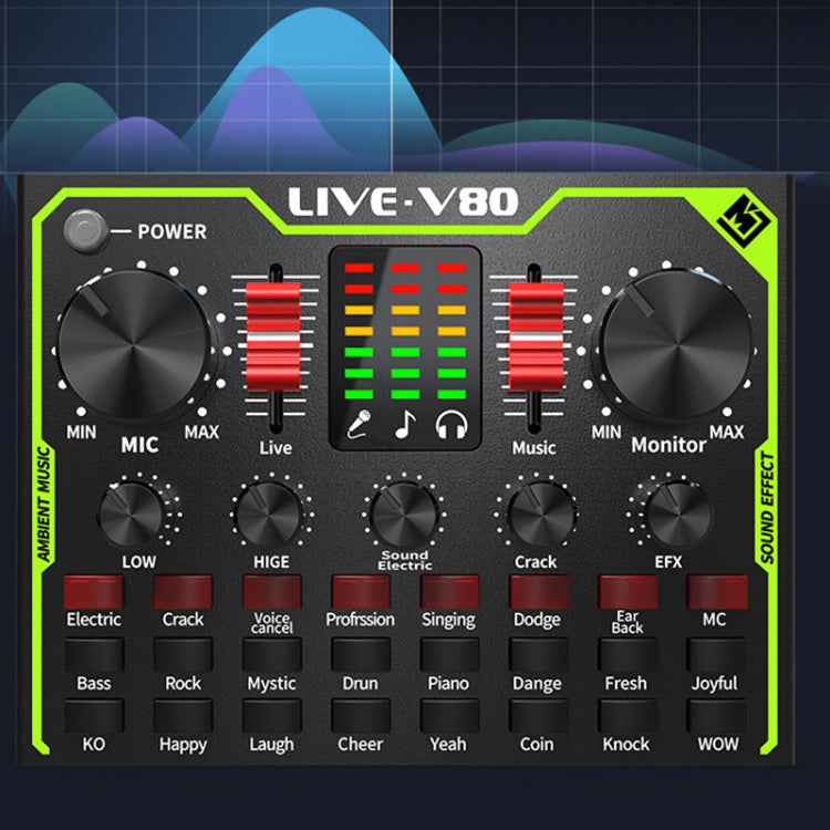 V80 Live Sound Card Set Mixing Console,Style: With E300 Microphone+Cantilever Bracket