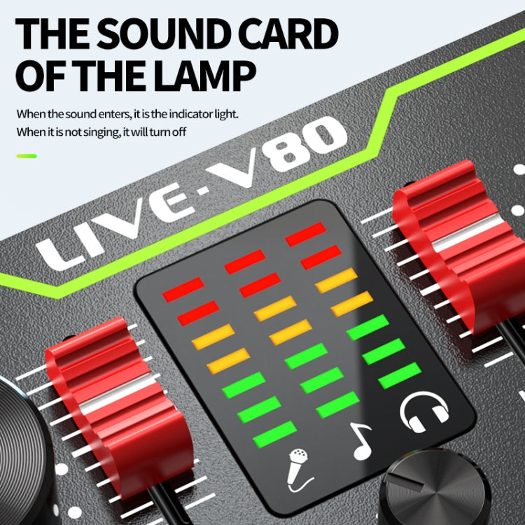 V80 Live Sound Card Set Mixing Console,Style: With E300 Microphone+Cantilever Bracket