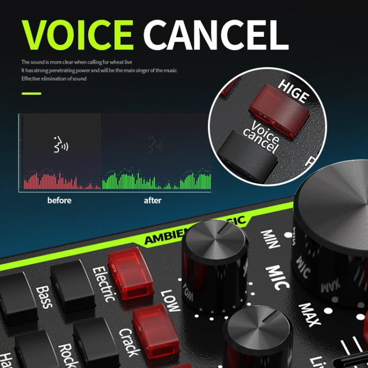 V80 Live Sound Card Set Mixing Console,Style: With E300 Microphone+Cantilever Bracket