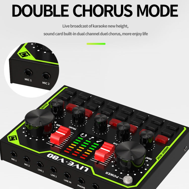 V80 Live Sound Card Set Mixing Console,Style: With E300 Microphone+Cantilever Bracket