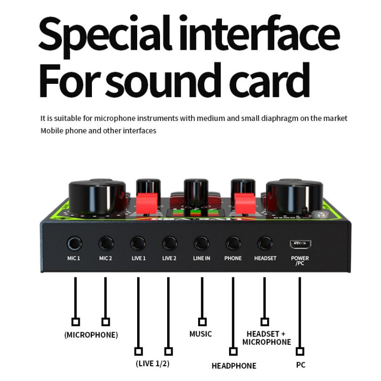 V80 Live Sound Card Set Mixing Console,Style: With E300 Microphone+Cantilever Bracket