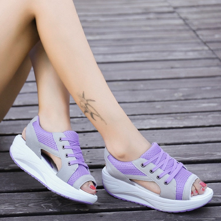 Summer Fish Mouth Platform Pine Sandals For Ladies, Size: 36