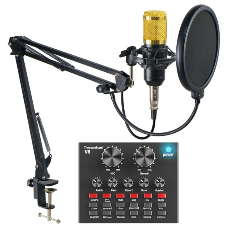 V8 Live Sound Card Set Anchor Recording Microphone,Style: With Gold BM800 Set