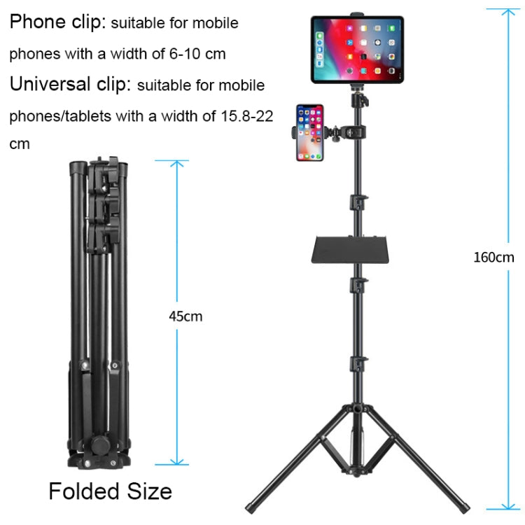 Thickened Telescopic Reverse Folding Live Bracket, Style: 1.6 m+Single+Flat Clip+Shelf
