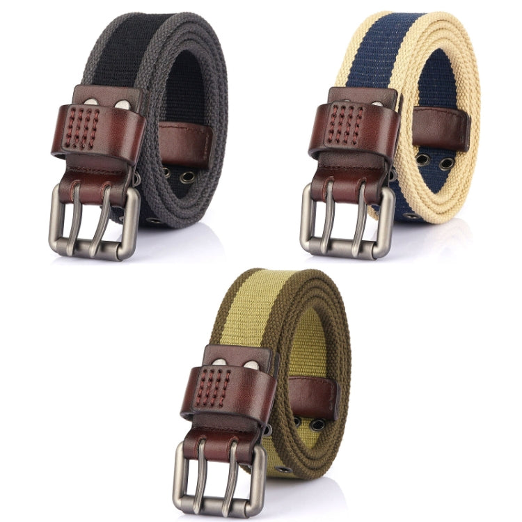 Men Thickened Canvas Double Pin Buckle Jeans Casual Belt, Length: 120cm