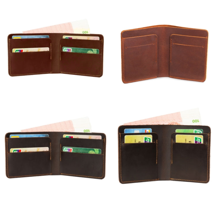 Men First Layer Leather Handmade Short Wallet, Color: Horizontal (Brown)