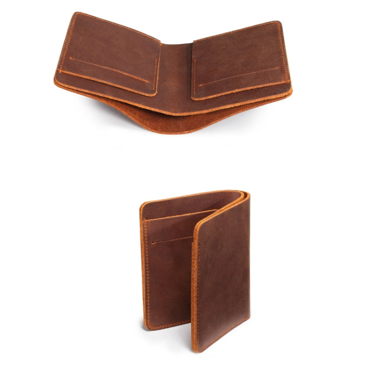 Men First Layer Leather Handmade Short Wallet, Color: Horizontal (Brown)