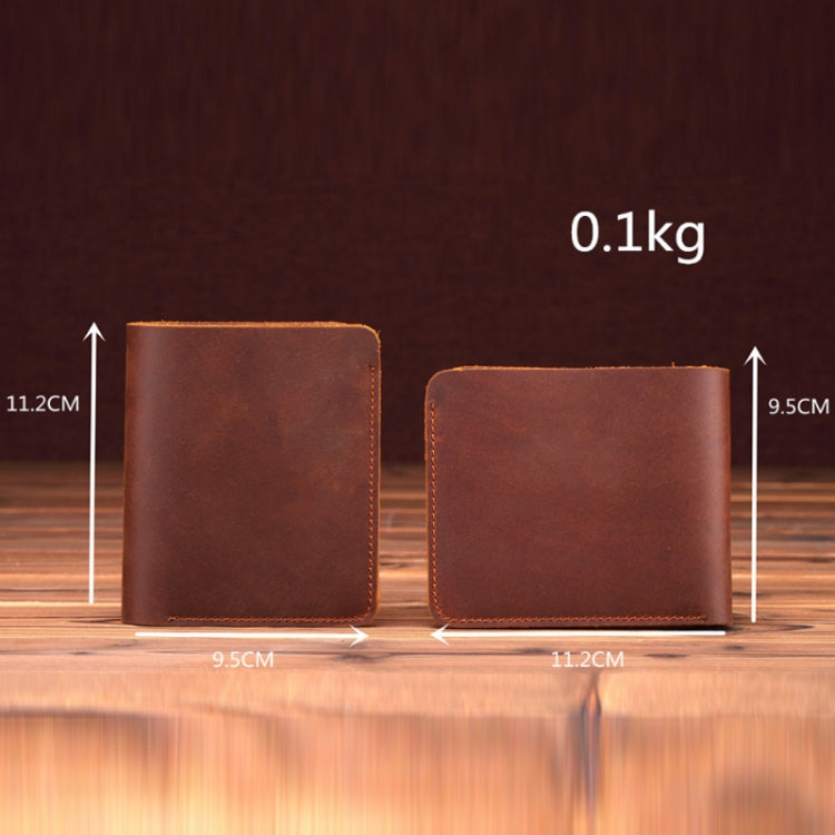 Men First Layer Leather Handmade Short Wallet, Color: Horizontal (Brown)