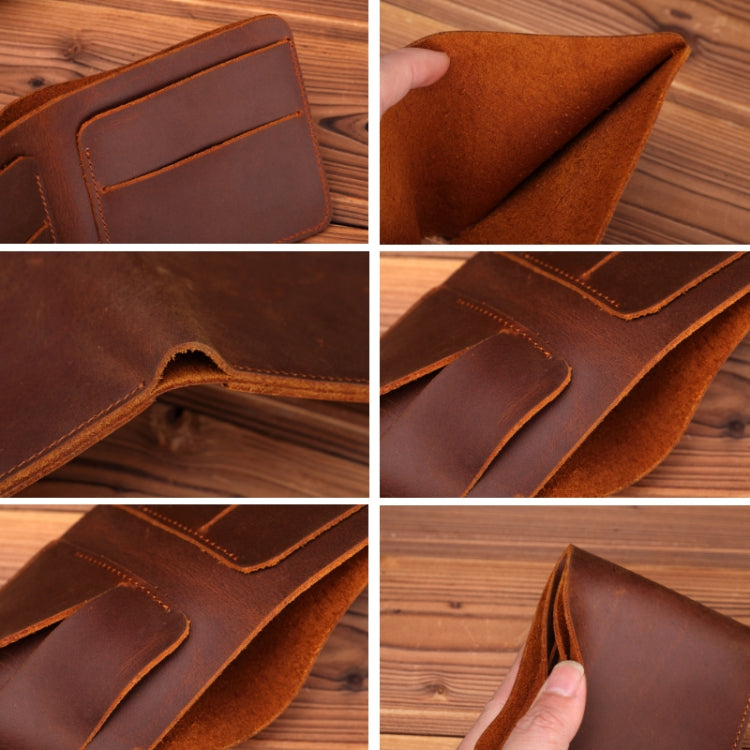 Men First Layer Leather Handmade Short Wallet, Color: Horizontal (Brown)