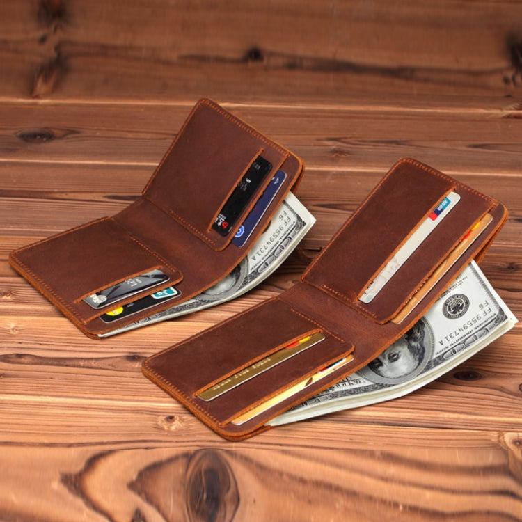 Men First Layer Leather Handmade Short Wallet, Color: Horizontal (Brown)