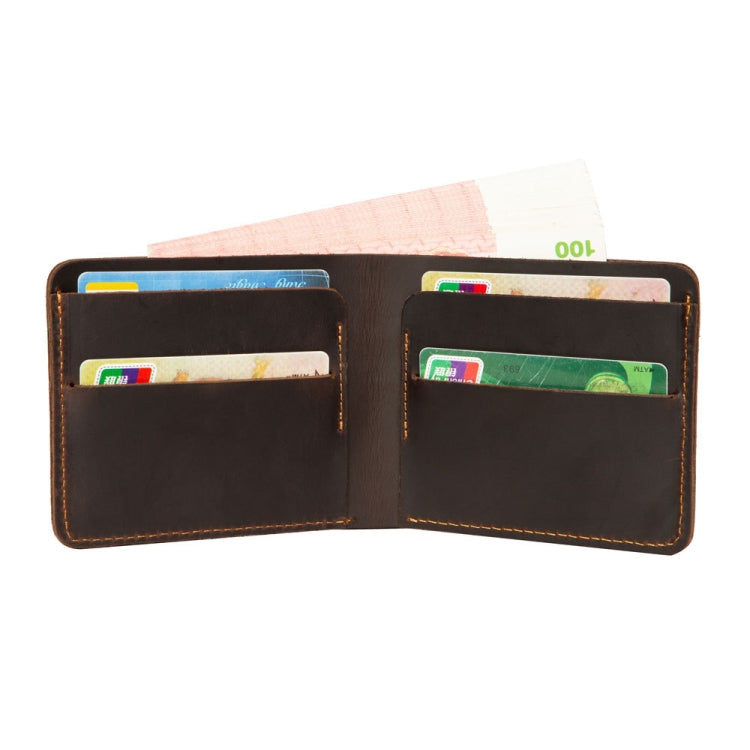 Men First Layer Leather Handmade Short Wallet, Color: Horizontal (Dark Brown)