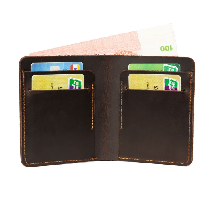 Men First Layer Leather Handmade Short Wallet, Color: Vertical (Dark Brown)