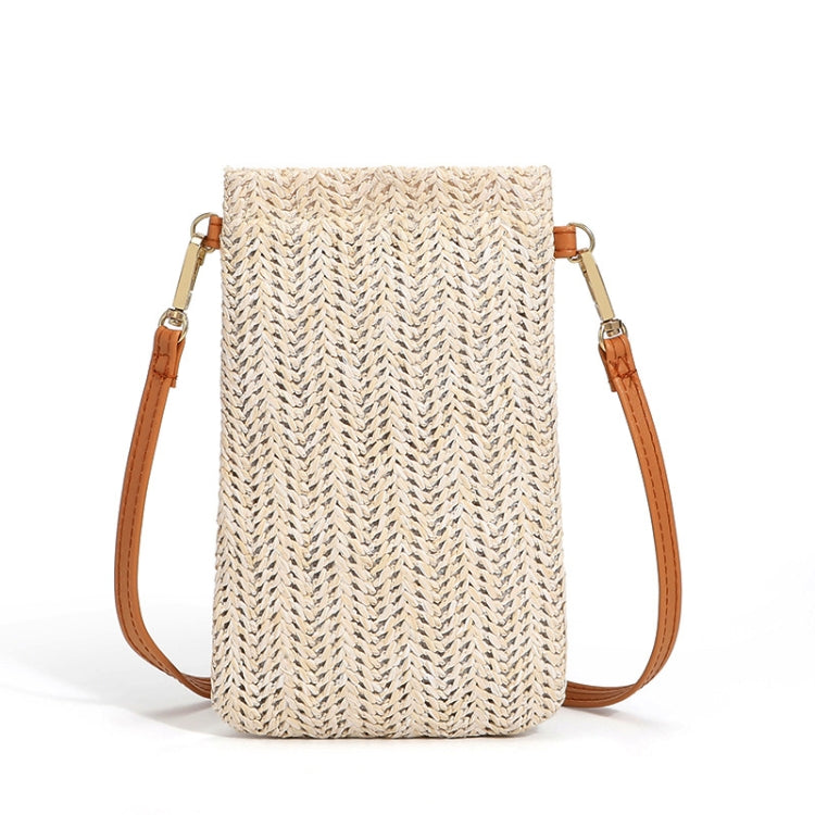 Summer Beach Bag Ladies One Shoulder Mobile Phone Bag Straw Coin Purse, Color: Beige