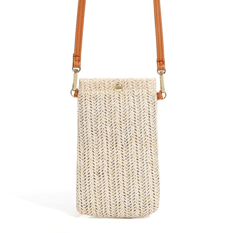 Summer Beach Bag Ladies One Shoulder Mobile Phone Bag Straw Coin Purse, Color: Beige
