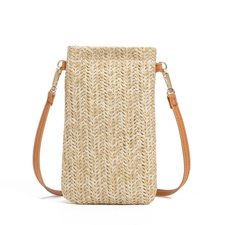 Summer Beach Bag Ladies One Shoulder Mobile Phone Bag Straw Coin Purse, Color: Cream