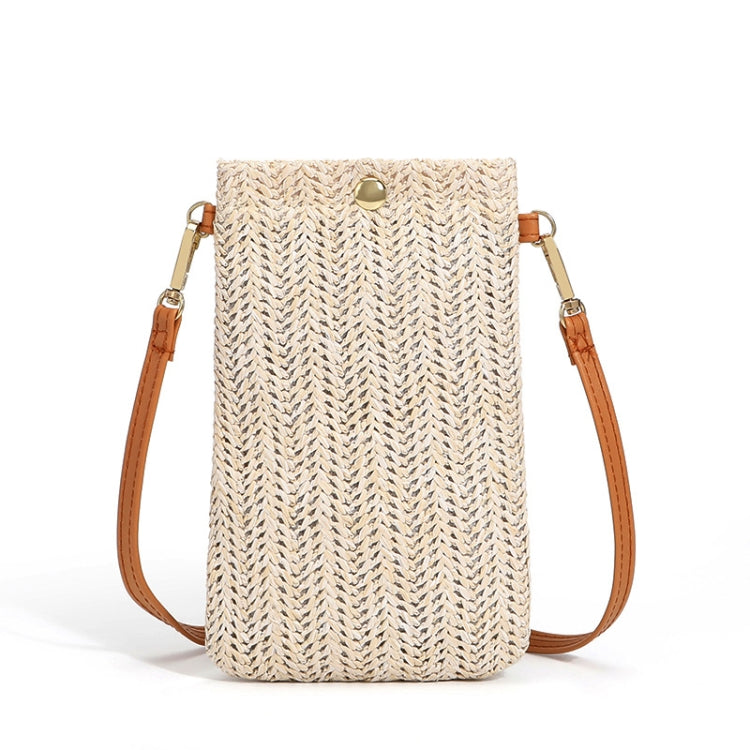 Summer Beach Bag Ladies One Shoulder Mobile Phone Bag Straw Coin Purse, Color: Beige Magnetic Buckle