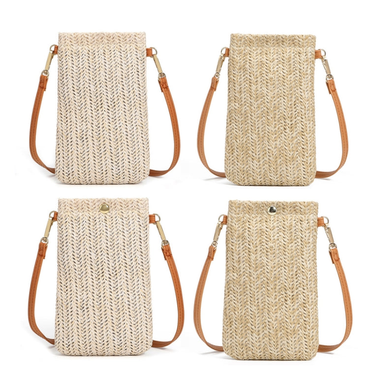 Summer Beach Bag Ladies One Shoulder Mobile Phone Bag Straw Coin Purse, Color: Cream Magnetic Buckle