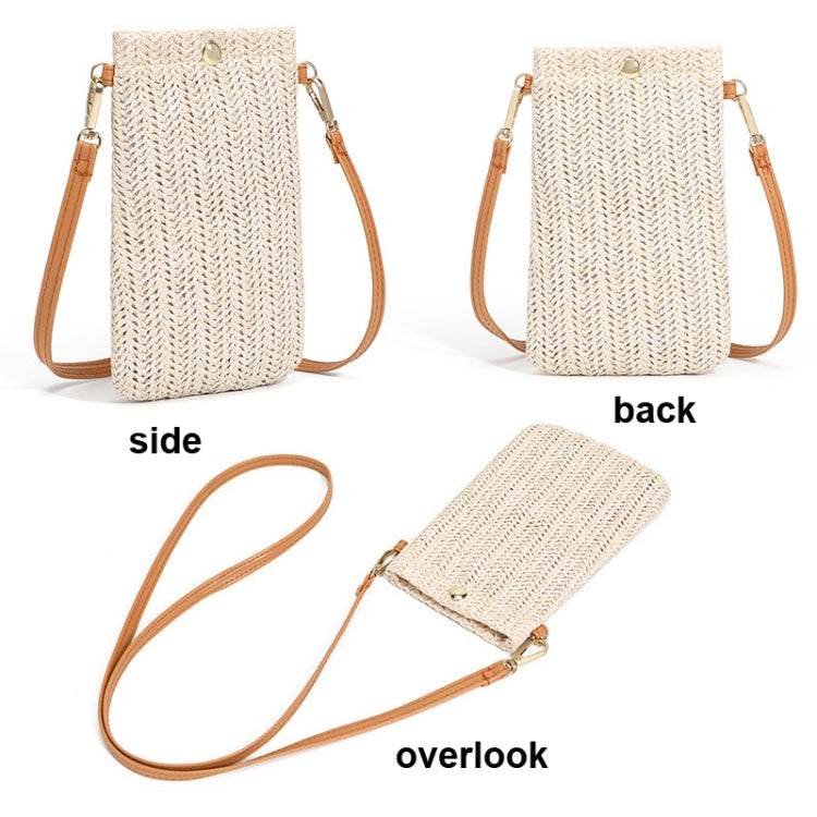 Summer Beach Bag Ladies One Shoulder Mobile Phone Bag Straw Coin Purse, Color: Cream Magnetic Buckle