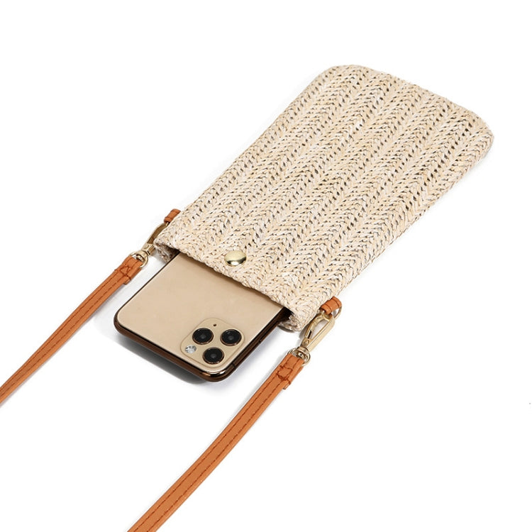 Summer Beach Bag Ladies One Shoulder Mobile Phone Bag Straw Coin Purse, Color: Cream Magnetic Buckle